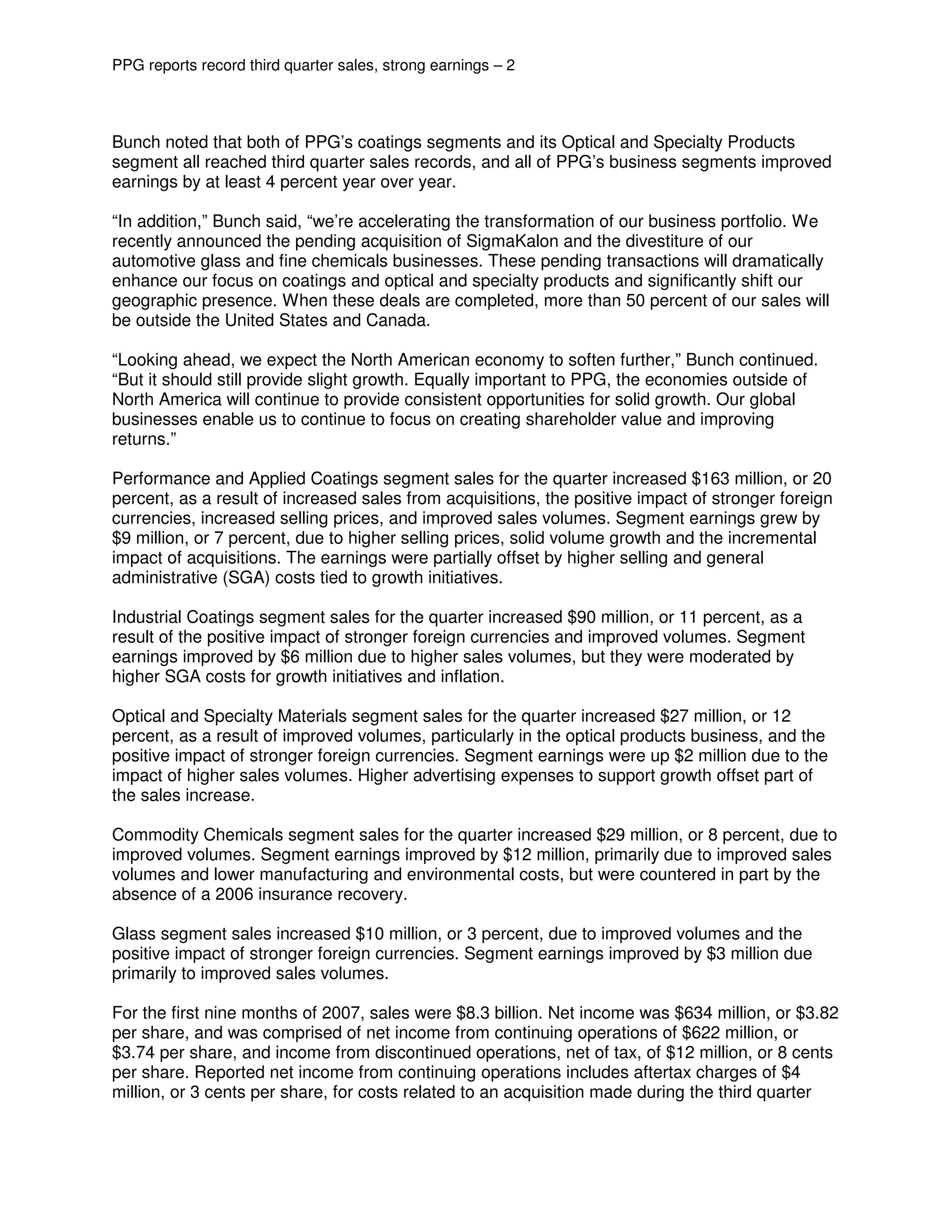 ppg industries 3Q2007EARNINGSRELEASE