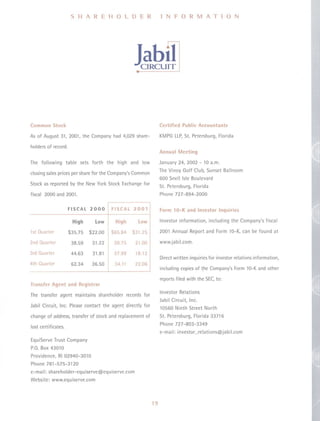 jabil circuit Annual Report 2001