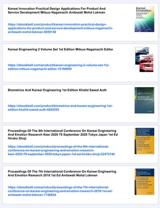 Kansei Affective Engineering 1st Edition Mitsuo Nagamachi | PDF