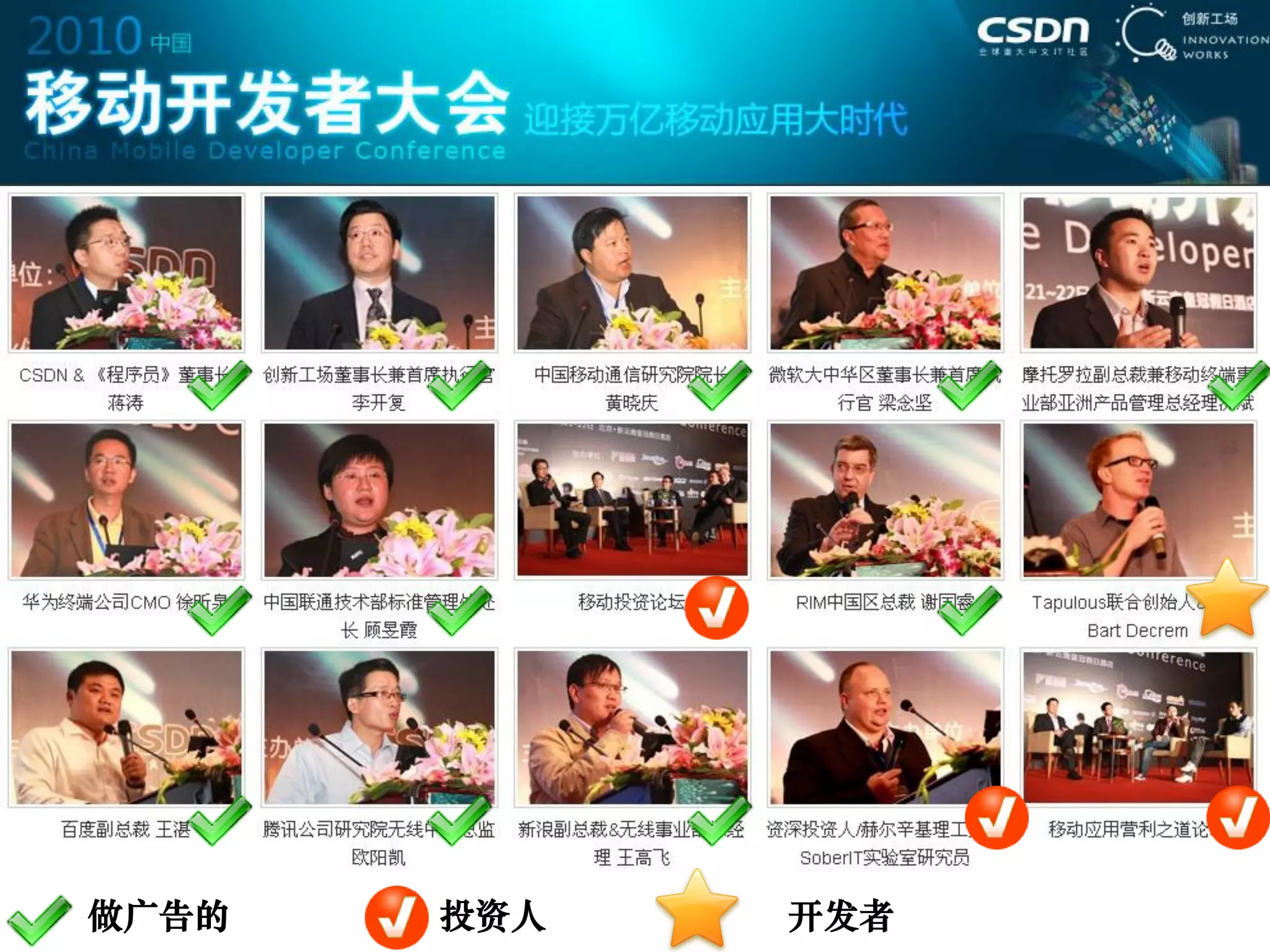 做广告的   投资人   开发者
 