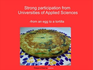 Strong participation from
Universities of Applied Sciences

      -from an egg to a tortilla




         Picture in Flickr by jlastras
 