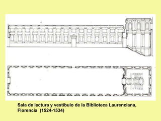 Sala de lectura y vestíbulo de la Biblioteca Laurenciana,
Florencia (1524-1534)
 