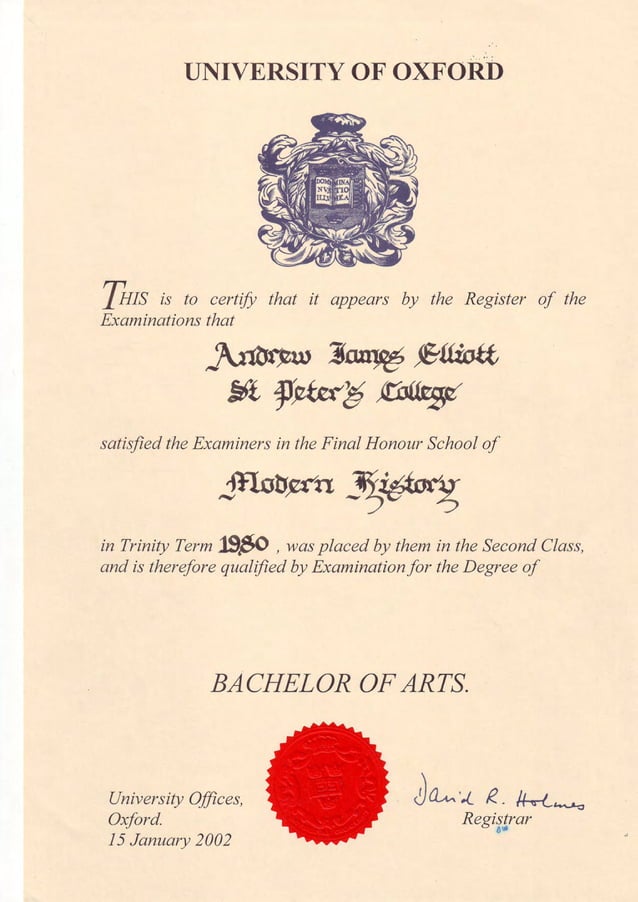 Oxford Degree Certificate