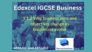 1.1.2 Why business aims and
objectives change as
businesses evolve
 