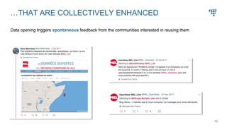 10
…THAT ARE COLLECTIVELY ENHANCED
Data opening triggers spontaneous feedback from the communities interested in reusing t...