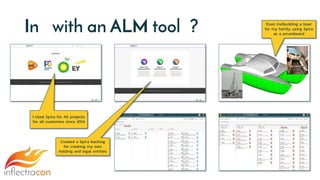 In with an ALM tool ?
I Used Spira for All projects
for all customers since 2014
Created a Spira backlog
for creating my own
holding and legal entities
Even (re)building a boat
for my family using Spira
as a scrumboard
 
