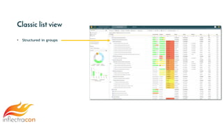Classic list view
• Structured in groups
 