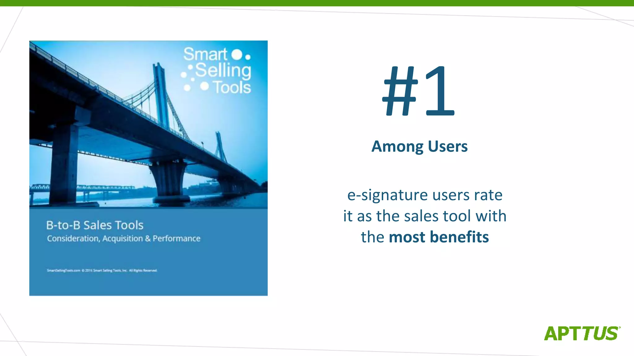 Among Users
#1
e-signature users rate
it as the sales tool with
the most benefits
 