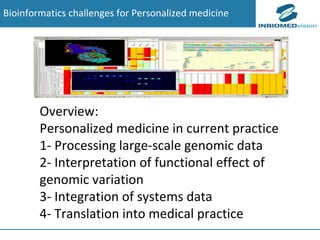Overview: Personalized medicine in current practice 1- Processing large-scale genomic data 2- Interpretation of functional...