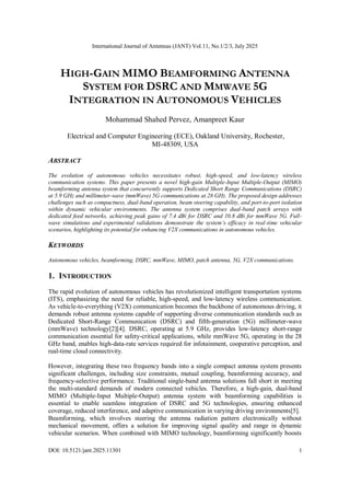 HIGH-GAIN MIMO BEAMFORMING ANTENNA SYSTEM FOR DSRC AND MMWAVE 5G ...