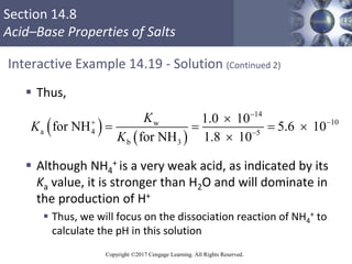 Section 14.8
Acid–Base Properties of Salts
Copyright ©2017 Cengage Learning. All Rights Reserved.
Interactive Example 14.1...