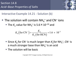 Section 14.8
Acid–Base Properties of Salts
Copyright ©2017 Cengage Learning. All Rights Reserved.
Interactive Example 14.2...