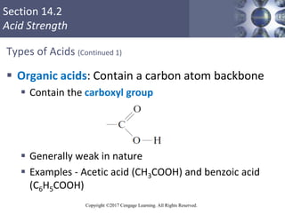 Section 14.2
Acid Strength
Copyright ©2017 Cengage Learning. All Rights Reserved.
Types of Acids (Continued 1)
 Organic a...