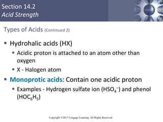 Section 14.2
Acid Strength
Copyright ©2017 Cengage Learning. All Rights Reserved.
Types of Acids (Continued 2)
 Hydrohali...