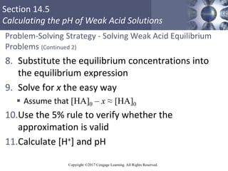 Section 14.5
Calculating the pH of Weak Acid Solutions
Copyright ©2017 Cengage Learning. All Rights Reserved.
Problem-Solv...