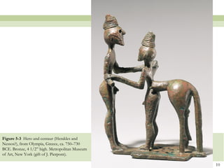 10
Figure 5-3 Hero and centaur (Herakles and
Nessos?), from Olympia, Greece, ca. 750–730
BCE. Bronze, 4 1/2” high. Metropolitan Museum
of Art, New York (gift of J. Pierpont).
 