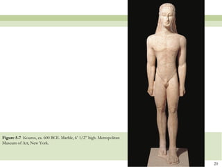 20
Figure 5-7 Kouros, ca. 600 BCE. Marble, 6’ 1/2” high. Metropolitan
Museum of Art, New York.
 