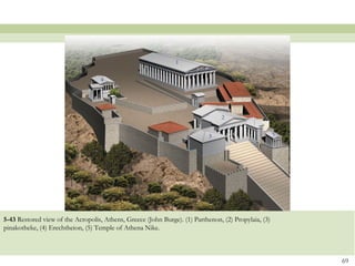 5-43 Restored view of the Acropolis, Athens, Greece (John Burge). (1) Parthenon, (2) Propylaia, (3)
pinakotheke, (4) Erechtheion, (5) Temple of Athena Nike.
69
 