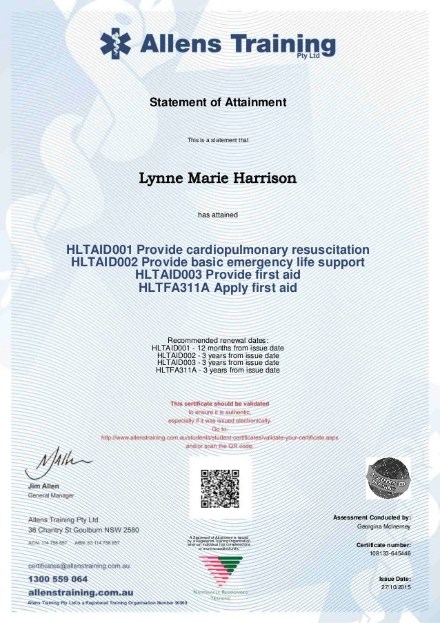 First Aid Certificate Expiry