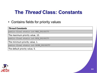 14
The Thread Class: Constants
● Contains fields for priority values
 