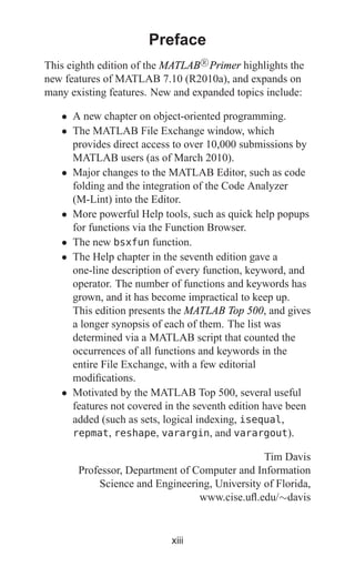 Matlab Primer Eighth Edition Timothy A Davis | PDF