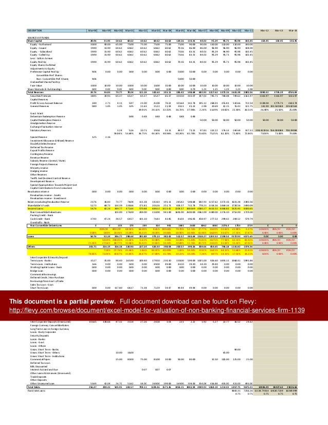 excel model for valuation of non banking financial services firm