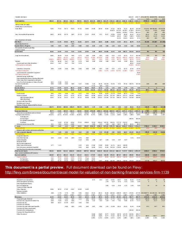 excel model for valuation of non banking financial services firm