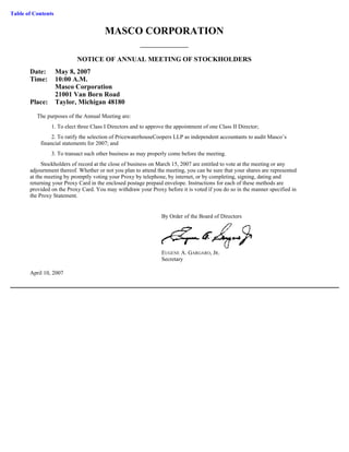 masco Proxy Statements 2007 