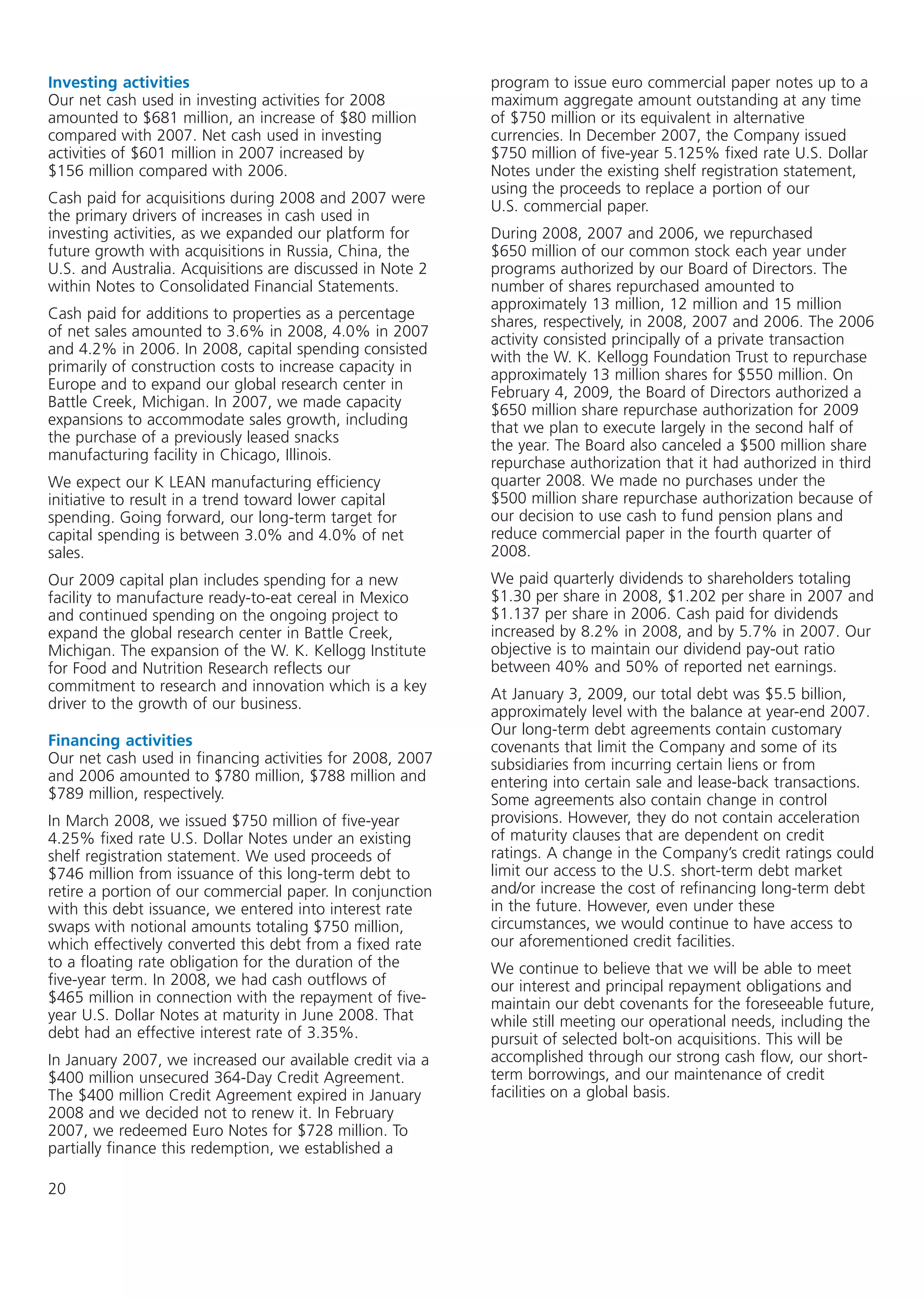 kellogg annual reports 2008