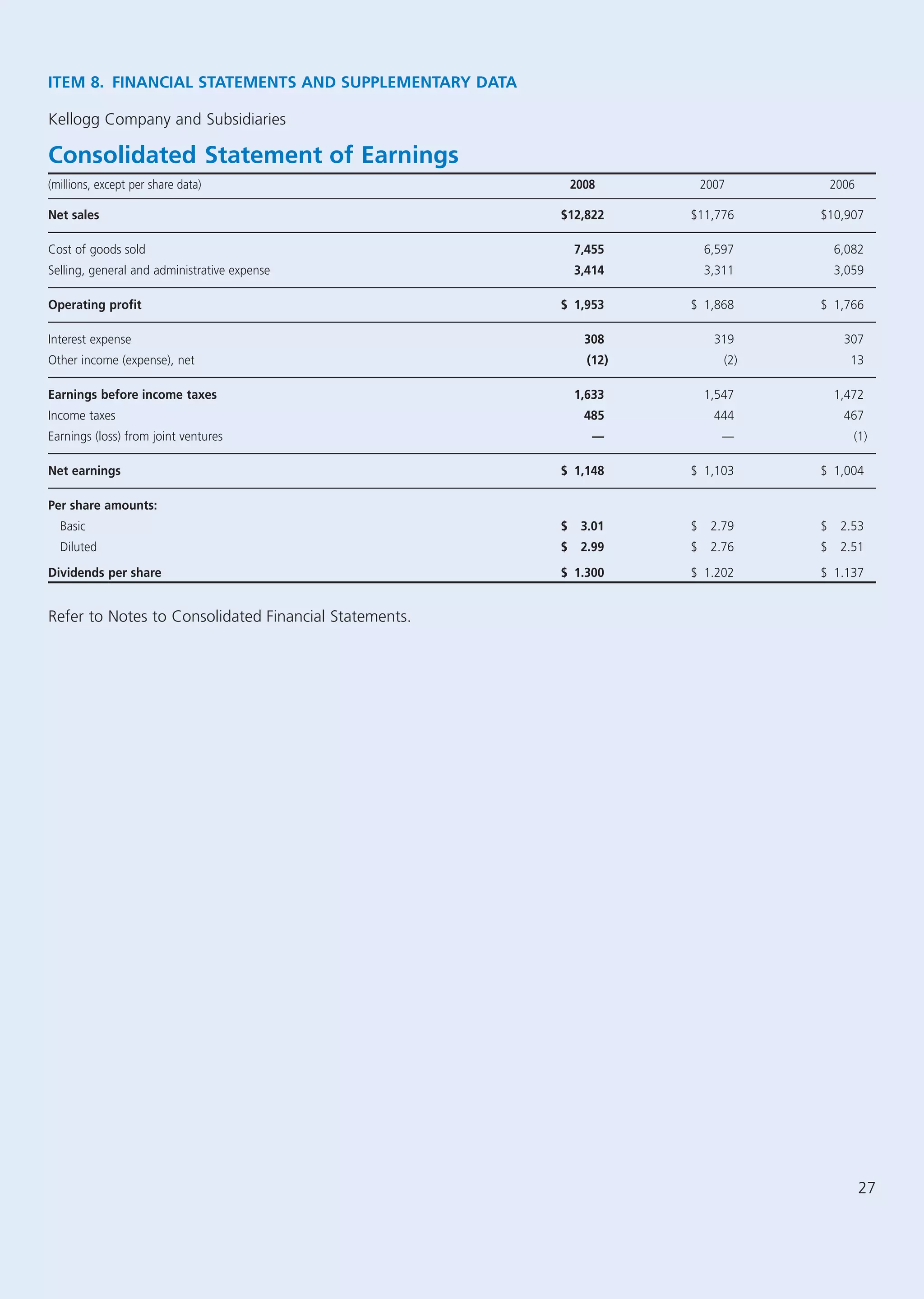 kellogg annual reports 2008