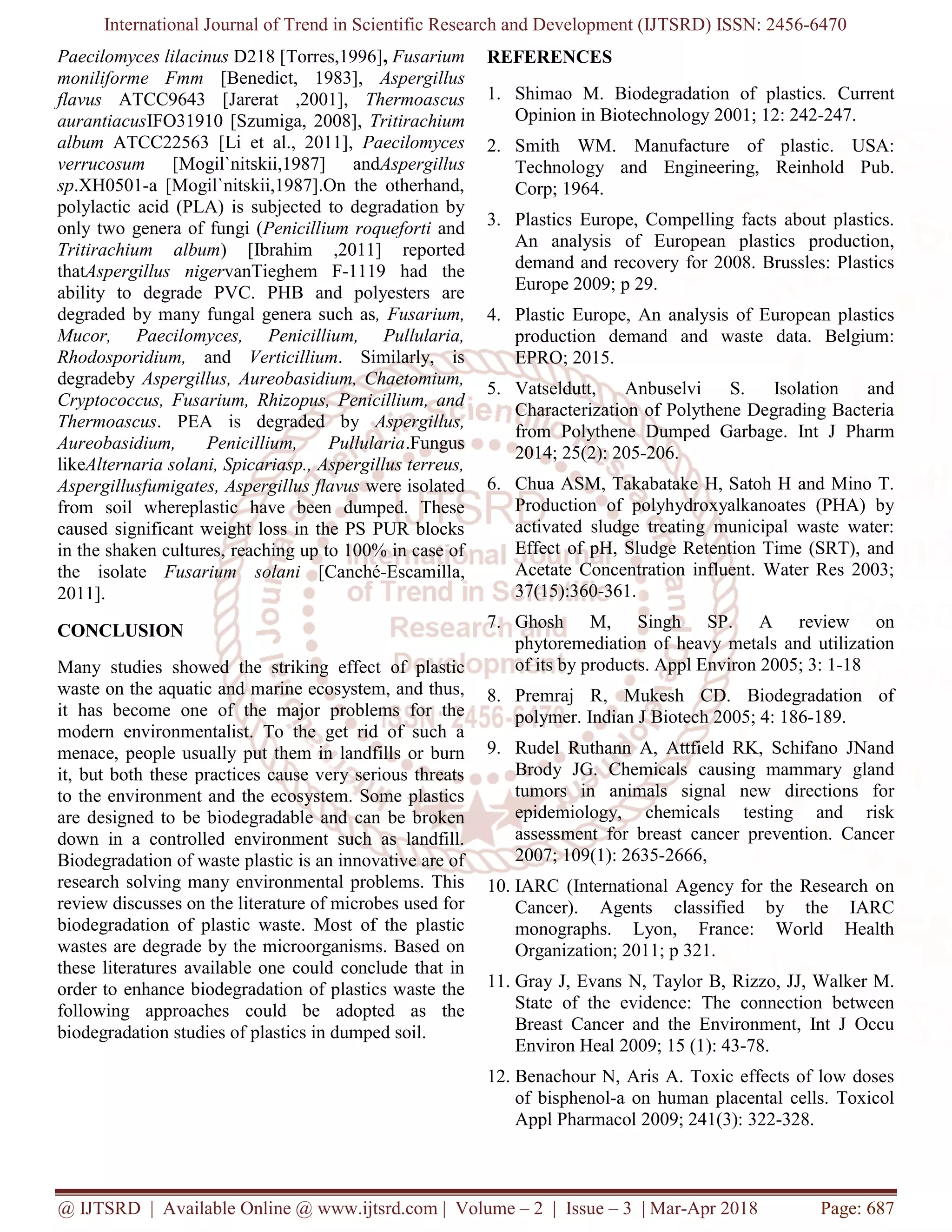 Biodegradation of Plastic by AspergillusSP | PDF