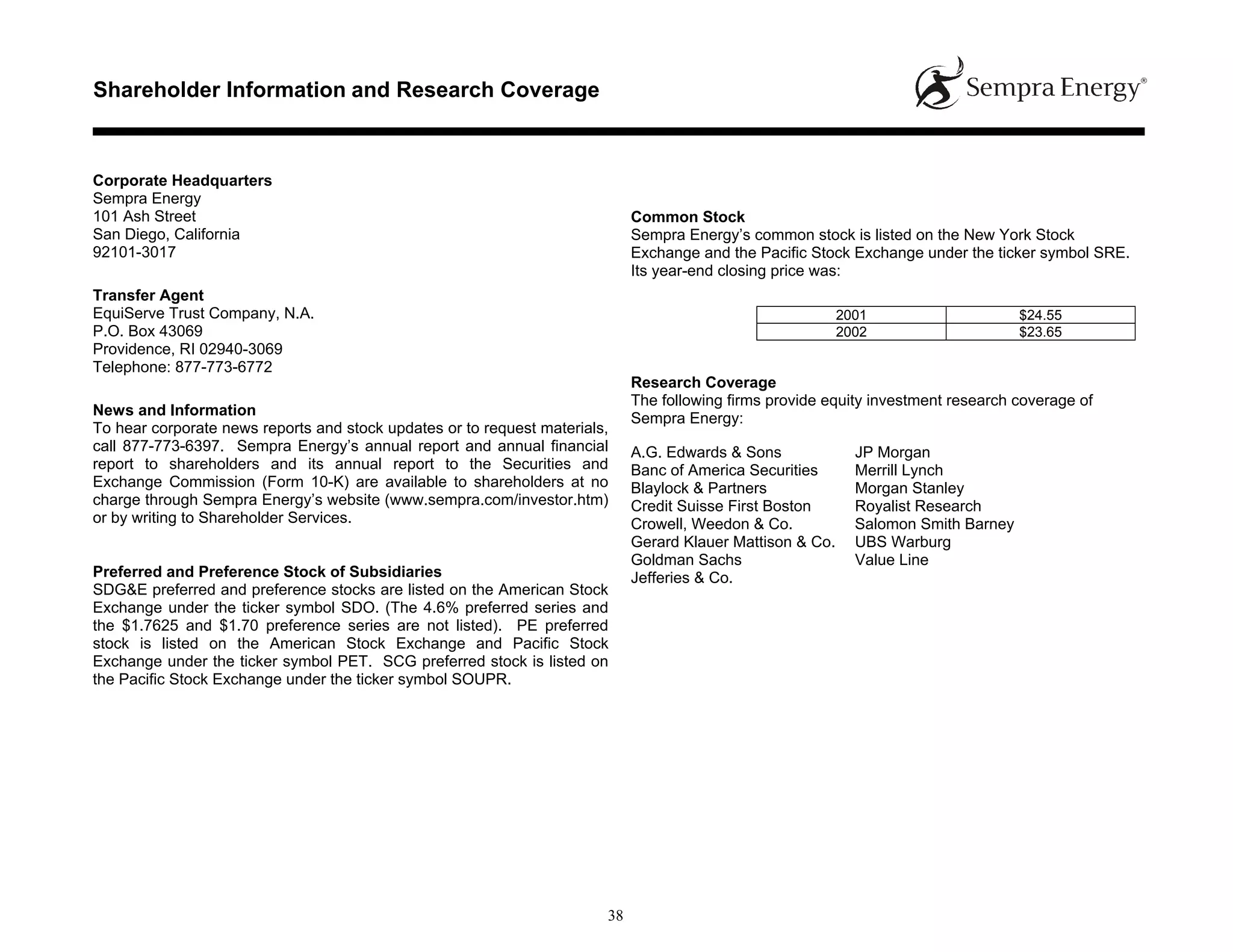 sempra energy 2002 Statistical Report