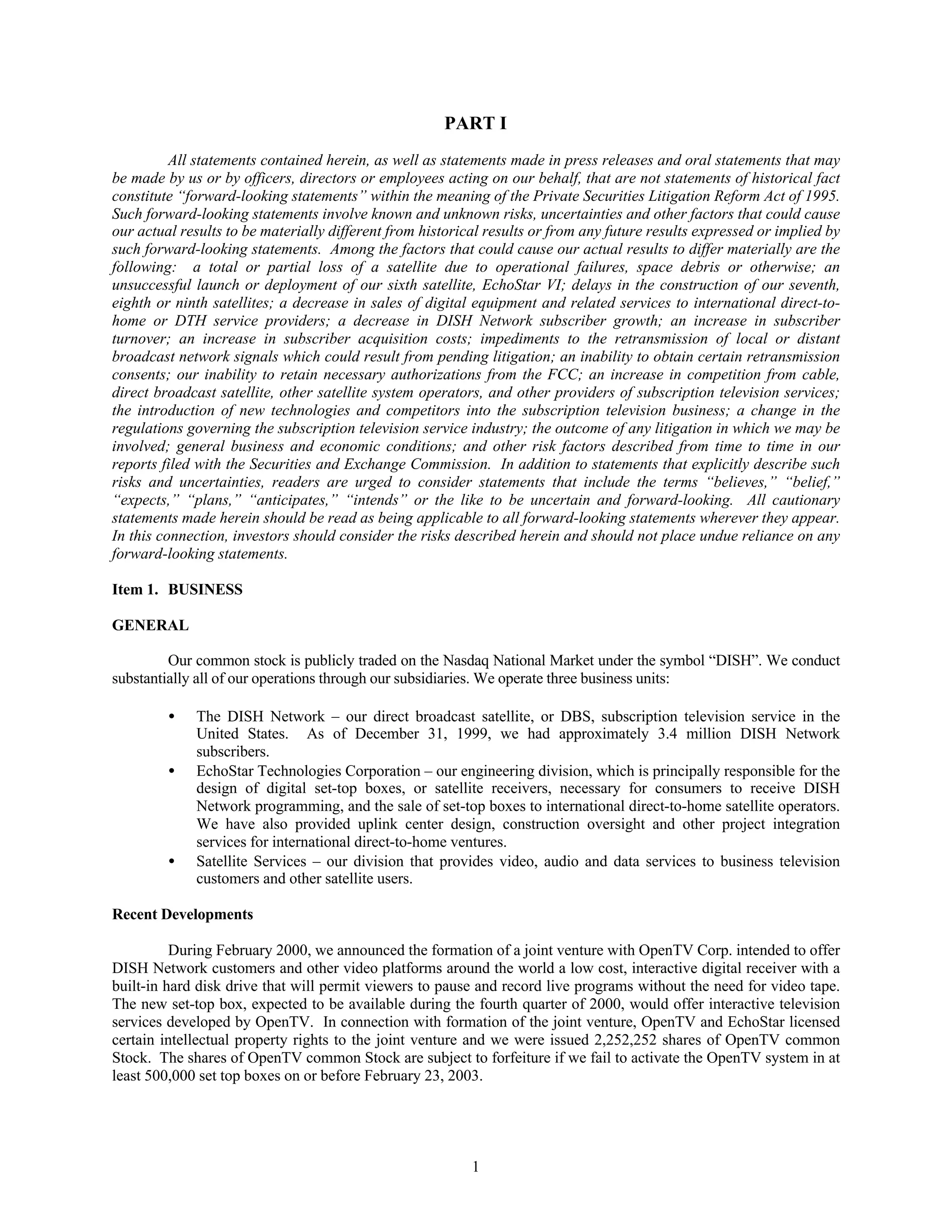 dish network annual reports 1999