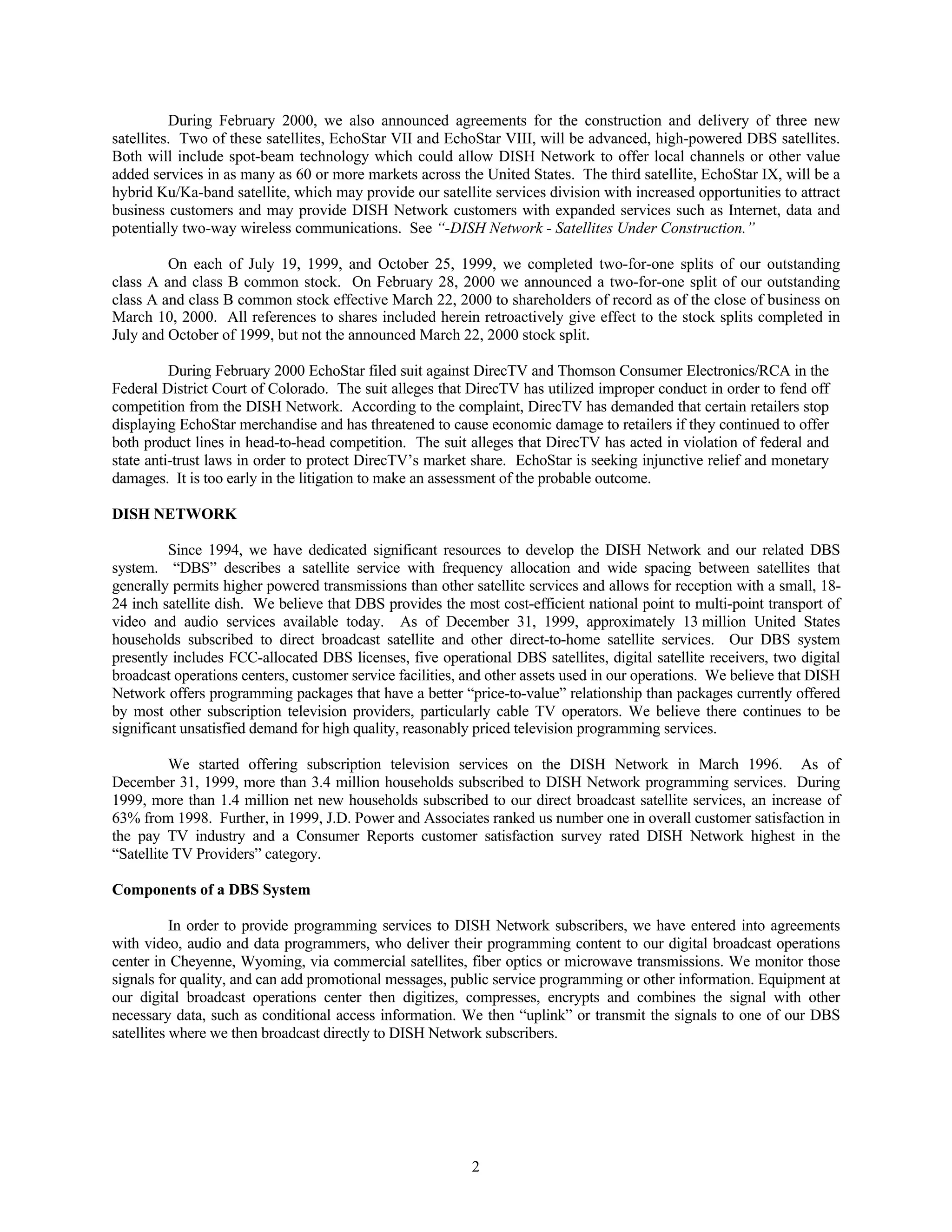 dish network annual reports 1999