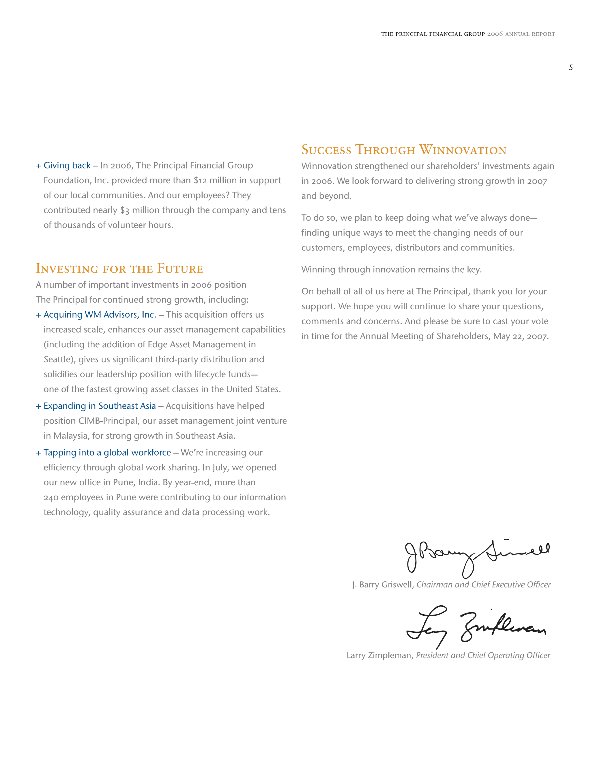 principal financial 2006 annual report