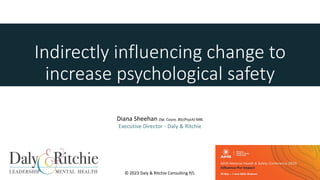 Indirectly influencing change to
increase psychological safety
Diana Sheehan Dip. Couns. BSc(Psych) MBL
Executive Director - Daly & Ritchie
© 2023 Daly & Ritchie Consulting P/L
 