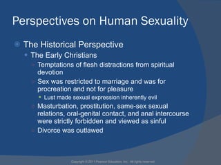 Perspectives on Human Sexuality <ul><li>The Historical Perspective  </li></ul><ul><ul><li>The Early Christians </li></ul><...