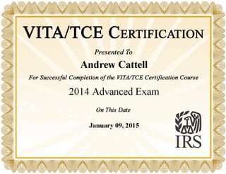 Andrew Cattell Advanced Exam Certificate