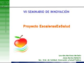 VII SEMINARIO DE INNOVACIÓN

Proyecto EscalerasEsSalud

Lourdes Martínez Mellado
Jesús Muñoz Bellerín
Sec. Gral. de Calidad, Innovación y Salud Pública

 