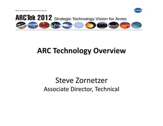 ARC	
  Technology	
  Overview	
  


       Steve	
  Zornetzer	
  
  Associate	
  Director,	
  Technical	
  
 