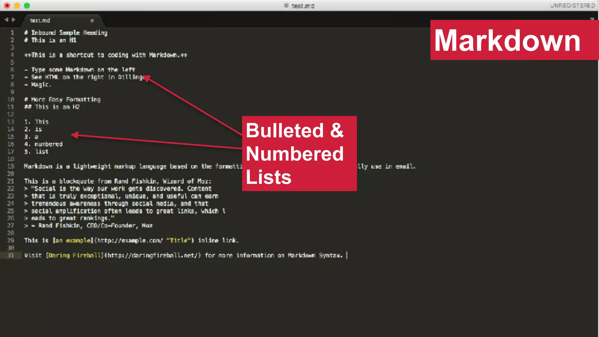 @SWallaceSEO | #INBOUND17
Bulleted &
Numbered
Lists
Markdown
 