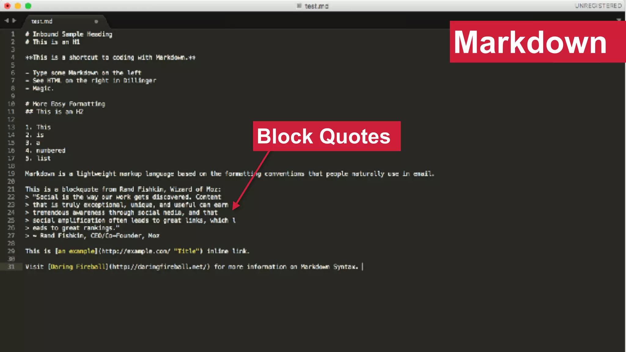 @SWallaceSEO | #INBOUND17
Block Quotes
Markdown
 
