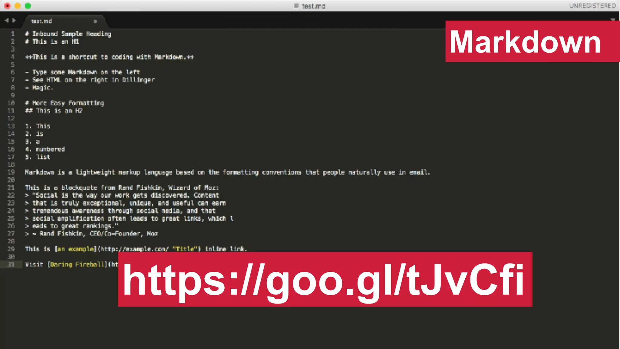 @SWallaceSEO | #INBOUND17
https://goo.gl/tJvCfi
Markdown
 