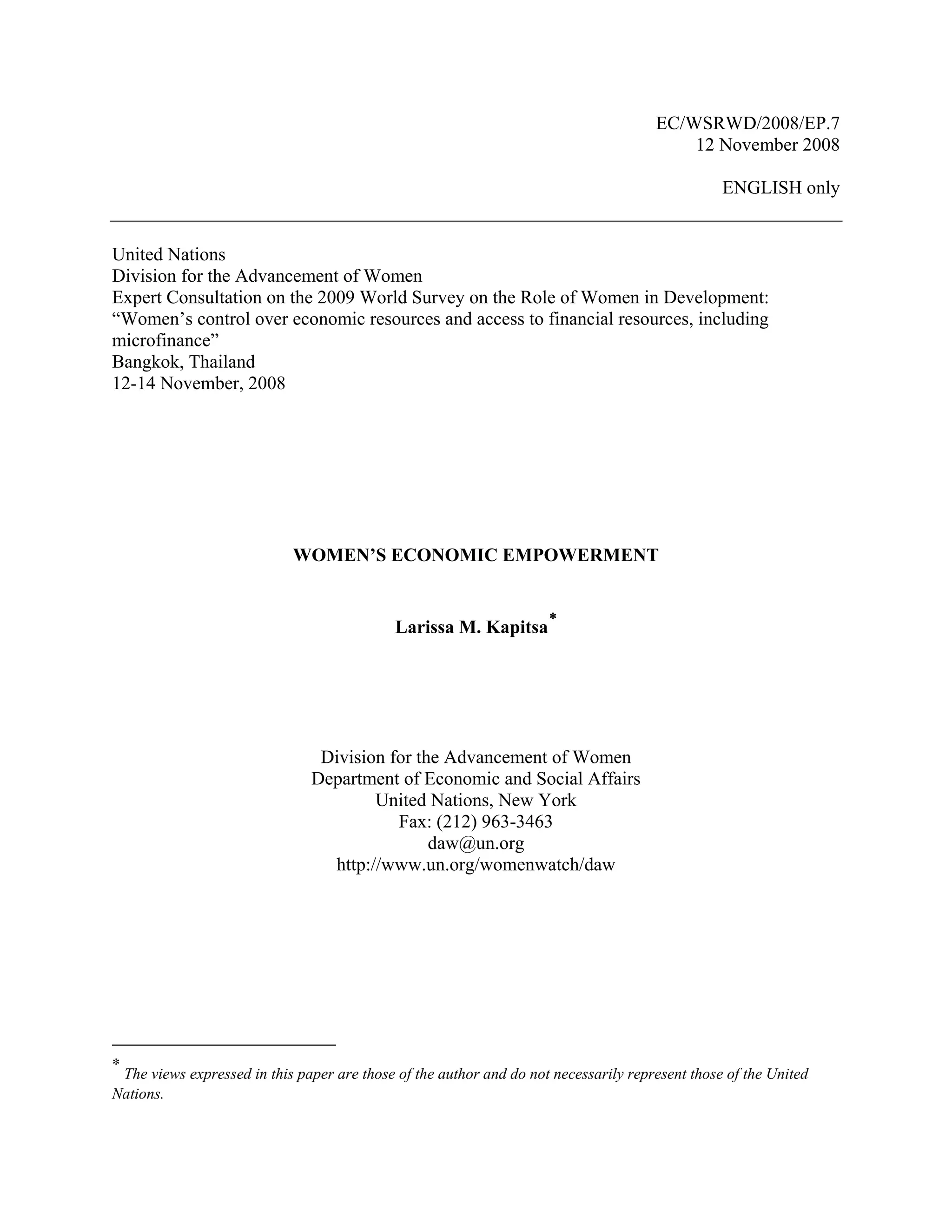 Women’s economic empowerment