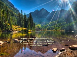 A imortalidade que devemos buscar,
para nós e para os outros, é a da alma.
Por isso é importante ser bom, amar e
             amar e amar!...
 