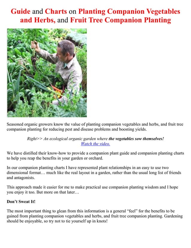 Guide and Charts On Planting Companion Vegetables and Herbs, and Fruit