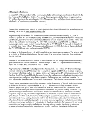 progress energy Q2 2005 earnings release