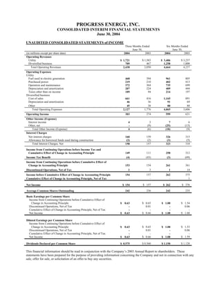 progress energy Q2 04 earnings release