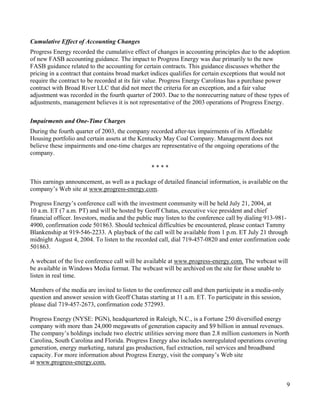 progress energy Q2 04 earnings release