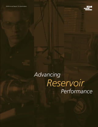 2008 Annual Report To Stockholders

                                                                                                Advancing Reservoir Performance. All the easy oil has been found.

                                                                                                Our customers need the right technology, properly applied, to

                                                                                                produce hydrocarbons from difficult reservoirs, including unconven-

                                                                                                tional gas plays, sub-salt formations, and deep, high pressure/

                                                                                                high temperature wells. Baker Hughes has that technology.




                                                                                                Baker Hughes has long been a leading provider of high-performance technology that creates
                                                                                                value from the reservoir. Virtually every product and service we provide is designed to lower
                                                                                                costs, reduce risk or improve productivity during activities directly related to hydrocarbon
Baker Hughes Incorporated                                                                       extraction, advancing reservoir performance.

2929 Allen Parkway, Suite 2100
                                                                                                Our Drilling and Evaluation segment provides advanced evaluation technologies and geosci-
Houston, Texas 77019-2118
                                                                                                ence services to identify and quantify hydrocarbons so customers can make better decisions
P.O. Box 4740                                                                                   about field development and create more value. Our full range of drilling technologies helps
Houston, TX 77210-4740                                                                          our customers drill their wells more efficiently and more precisely to the most productive
                                                                                                zones in the reservoir.
(713) 439-8600

www.bakerhughes.com                                                                             Our Completion and Production segment is focused on advancing reservoir performance
                                                                                                over the 10- to 20-year life of the field. Our completion systems anticipate reservoir prob-



                                                                      Advancing
                                                                                                lems and enable operators to optimize production from all types of wells, even in hostile
                                                                                                environments. Our artificial lift systems and chemical treatment services provide unique solu-
                                                                                                tions that enhance long-term productivity.




                                                                          Reservoir
                                                                                                Even our downstream services to pipeline and refining customers are designed to create
                                                                                                value from hydrocarbons extracted from the reservoir by moving crude oil and products
                                                                                                more efficiently and by improving the performance of plant processes.


                                                                                                While Baker Hughes possesses a full range of technologies directed at the reservoir, we are



                                                                                  Performance
                                                                                                improving our ability to understand hydrocarbon reservoirs. In 2008, Baker Hughes formed
                                                                                                the Reservoir Technology and Consulting Group to build capabilities in reservoir engineering,
                                                                                                geomechanics and consulting that will enhance our ability to advance reservoir performance.




                                                                                                          Additional information about the company is available on our website at
                                                                                                          http://investor.bakerhughes.com/annuals.cfm
 